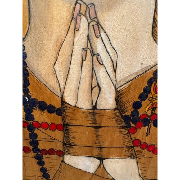 Hand drawn and painted Asian style woman on wood signed dated 2012 - Picture 2 of 11